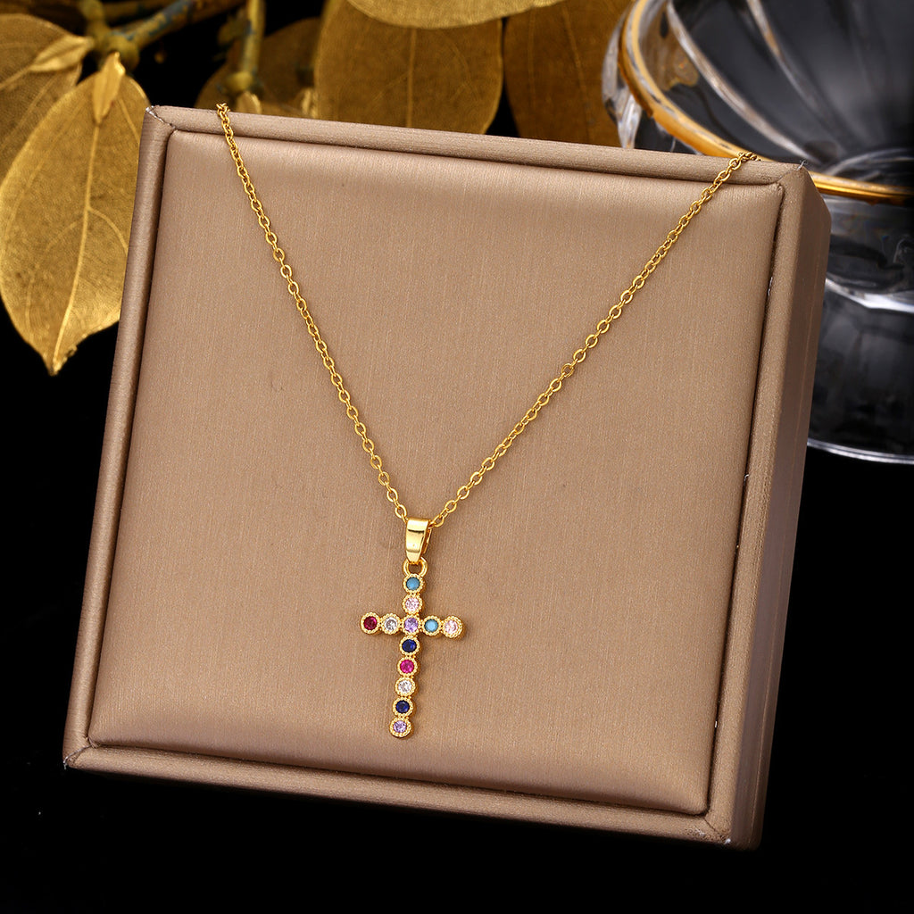 Gold Cross Necklace Set with Large Diamonds
