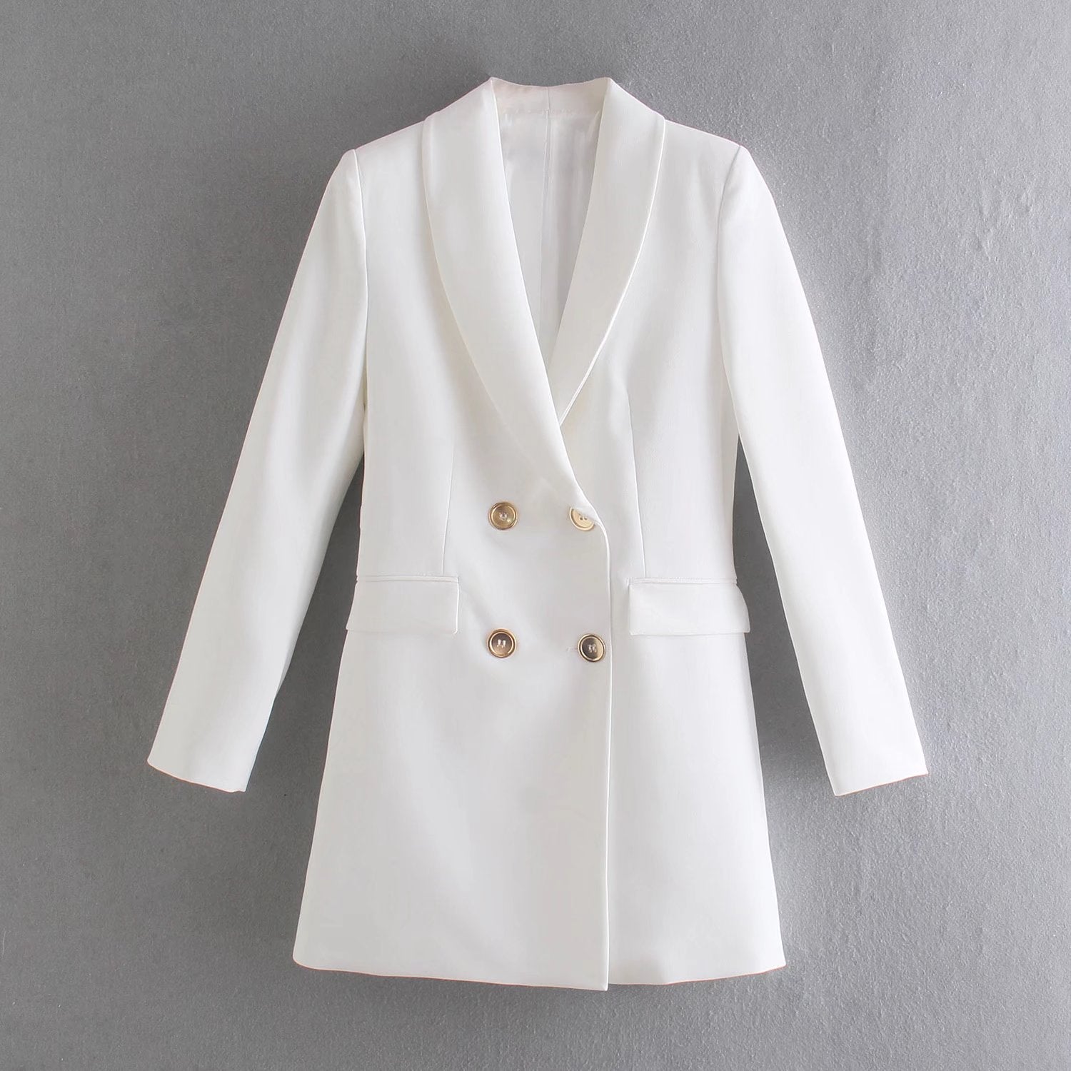 A double-breasted, stylish and fitted suit jacket