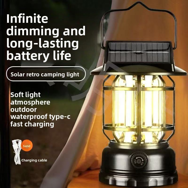 Solar Retro Camping Lamp Outdoor Lighting Horse Lamp Long Life Charging Tent Portable Lamp Warm Light Atmosphere Lamp
