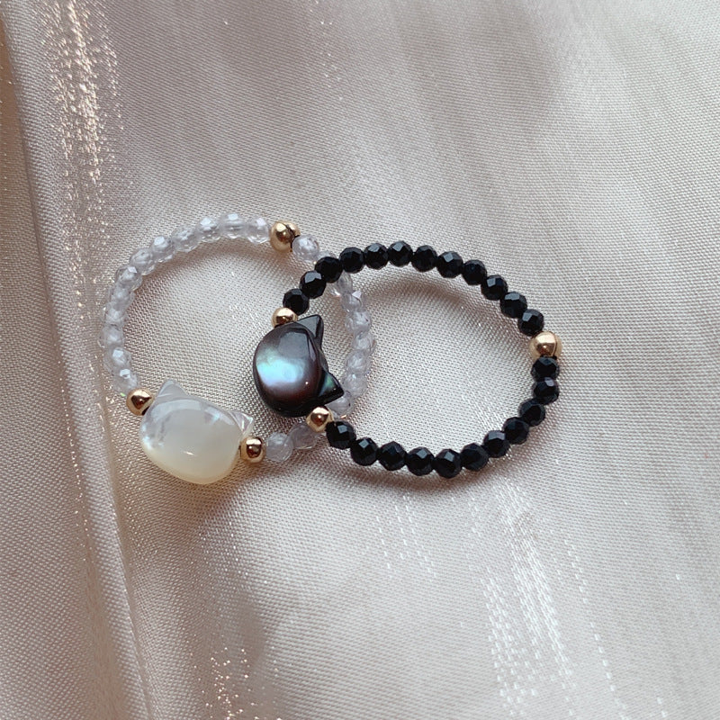 Cat beaded crystal ring