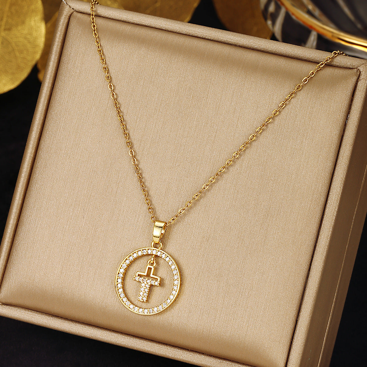 Gold Cross Necklace Set with Large Diamonds