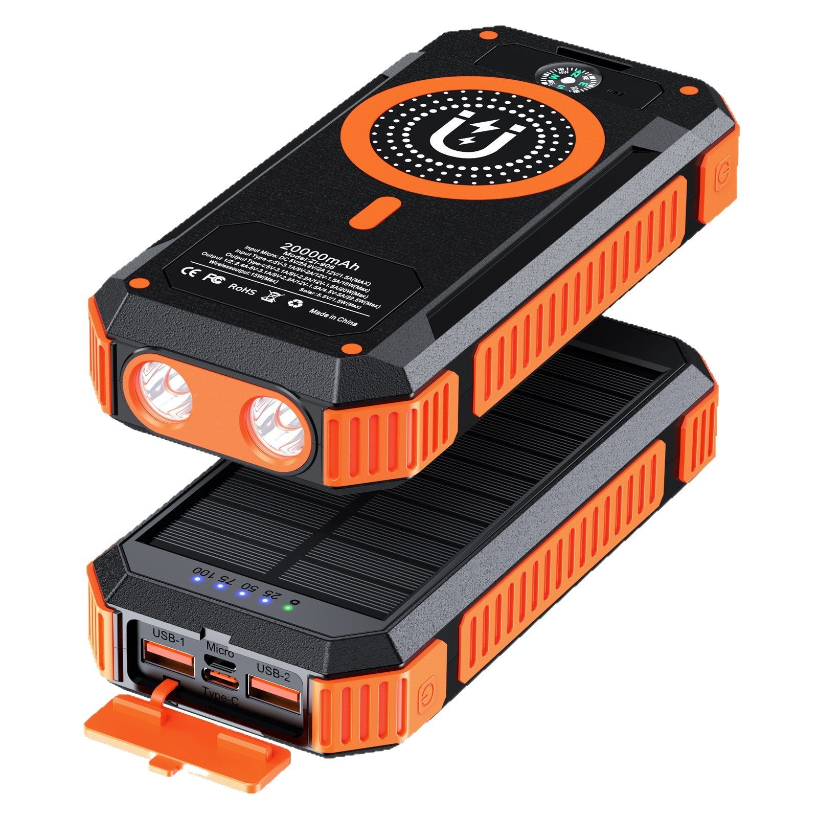 Magnetic 22.5W Solar Power Bank 20000Ma Solar Magnetic Wireless Charging Mobile Power