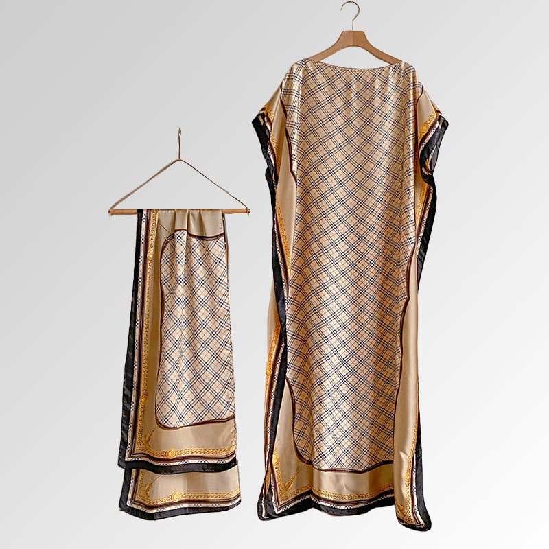 Beach vacation faux silk scarf dress