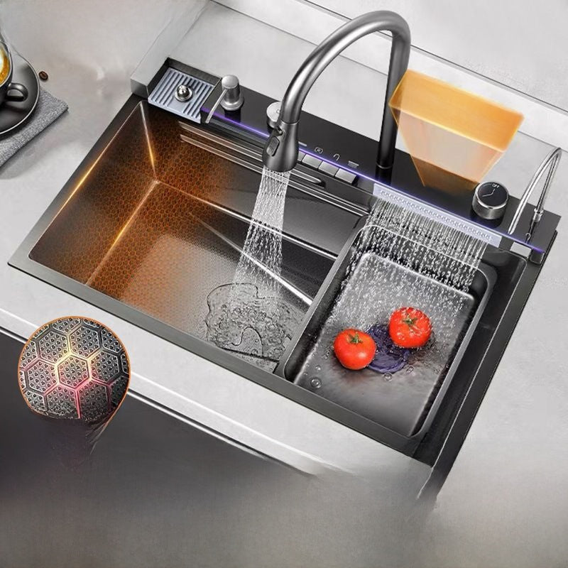 Thick 6mm Digital Display Stainless Steel Kitchen Sink with Pull Faucet