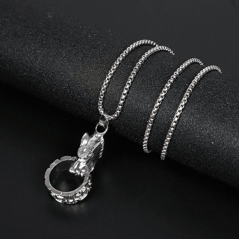 Hip-Hop Wolf Head Fingerring Necklace