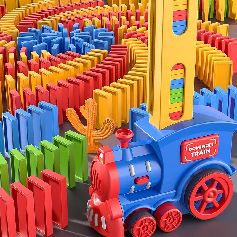 Children's automatic domino distribution train toy
