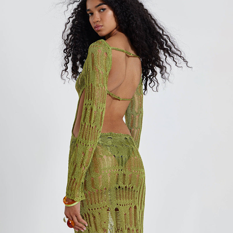 Knitted hollowed-out bikini swimsuit