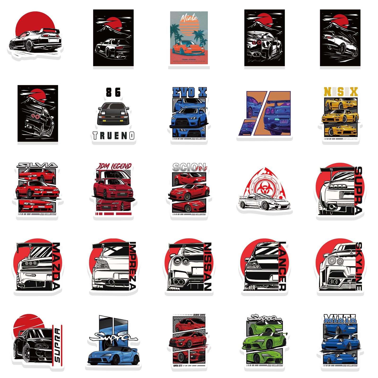 50pcs Modified Racing Graffiti PVC Stickers