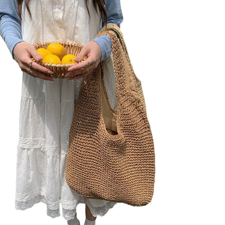 Large-capacity casual hand-held woven bag