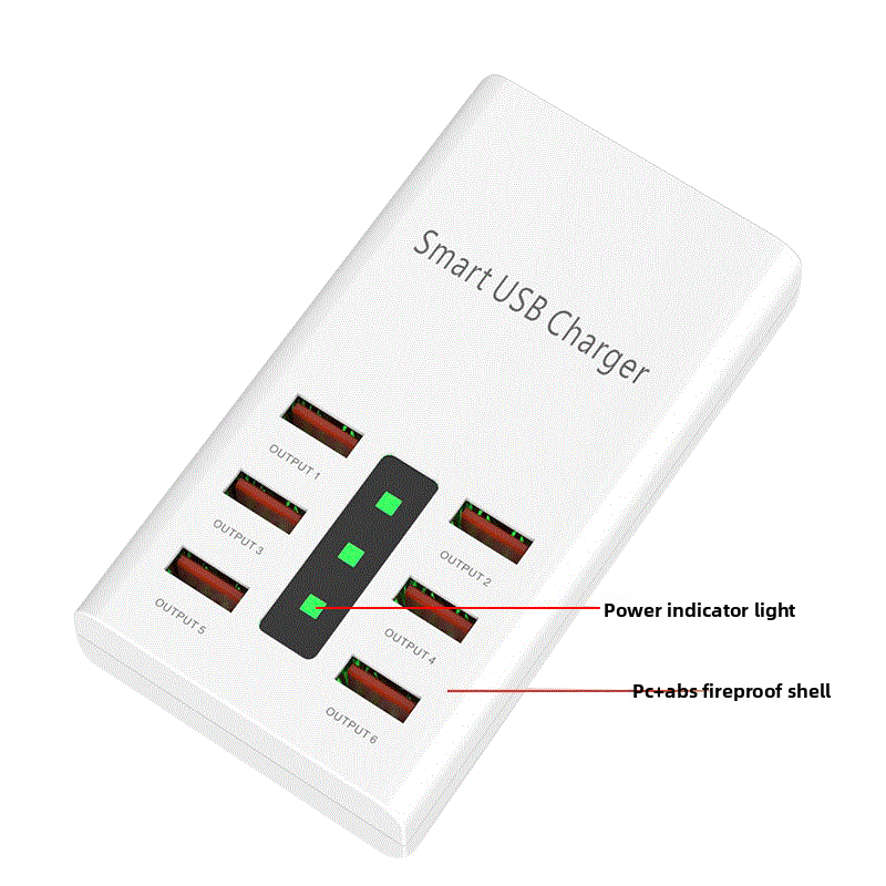 6-Port 30W USB Charger with Multiple Plug Standards