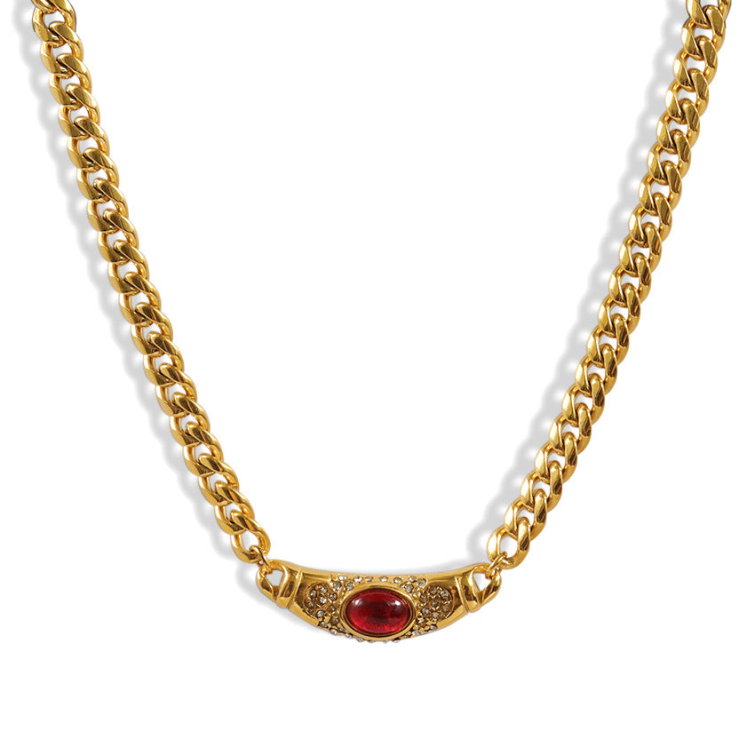 Fashion Stainless Steel Zircon Necklace with Gold Plating
