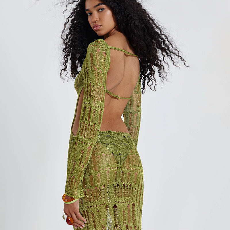 Knitted hollowed-out bikini swimsuit