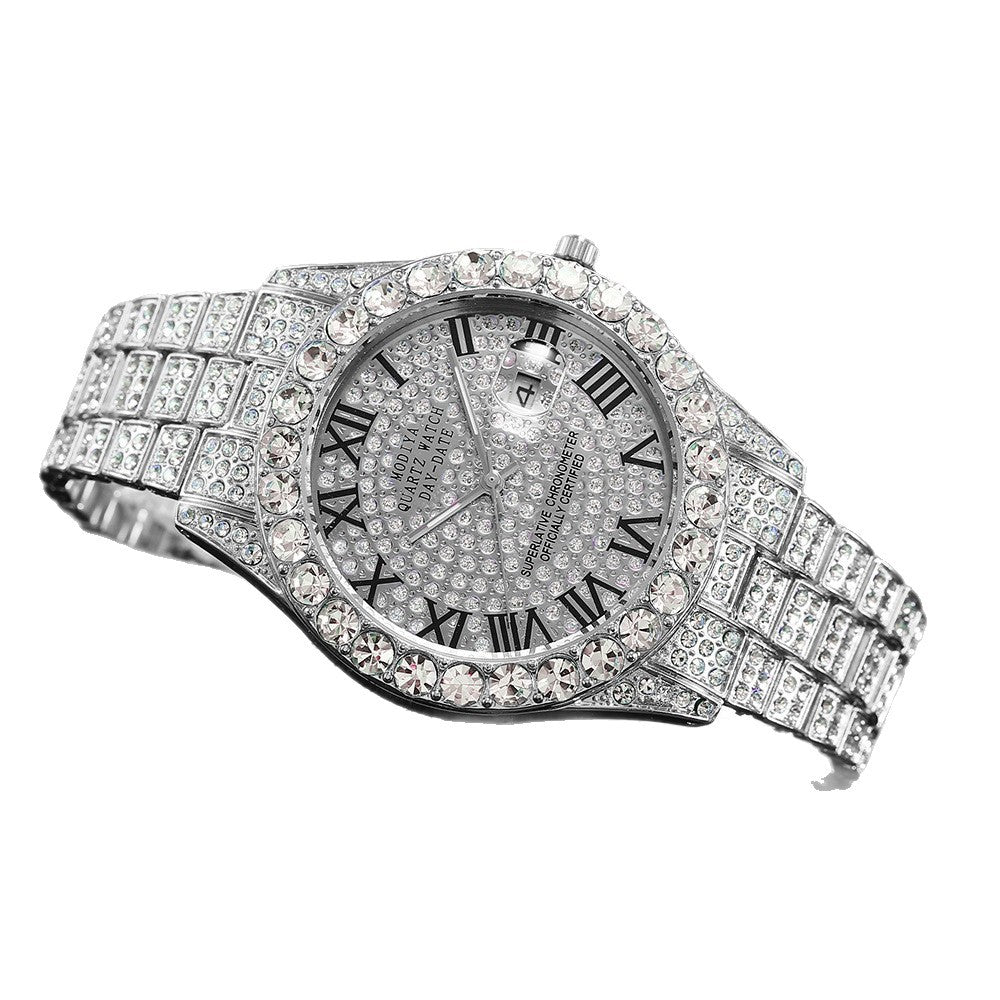 Diamond Cuban Chain Watch Bracelet Necklace Set