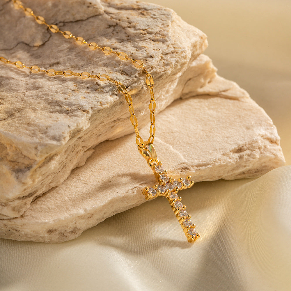 Gold Cross Necklace Set with Large Diamonds
