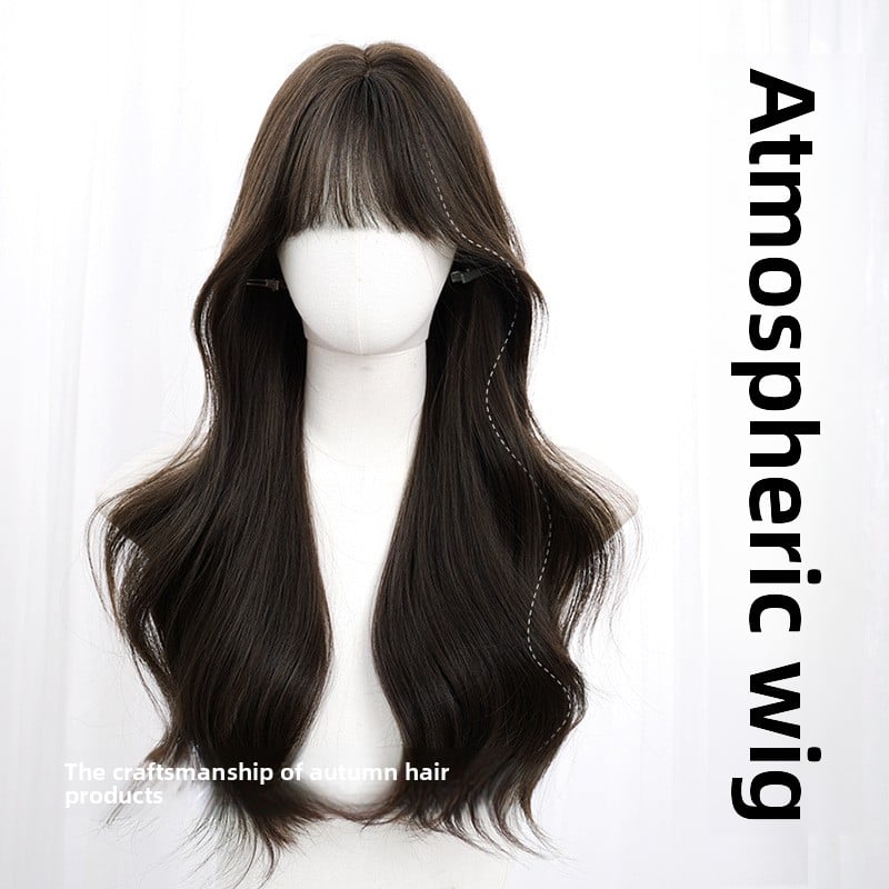 Long curly hair with bangs and a full wig