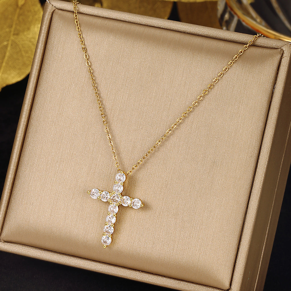 Gold Cross Necklace Set with Large Diamonds