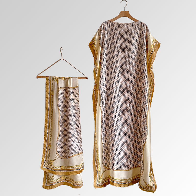 Beach vacation faux silk scarf dress