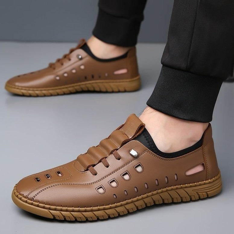 Men's Hollow Breathable Leather Shoes