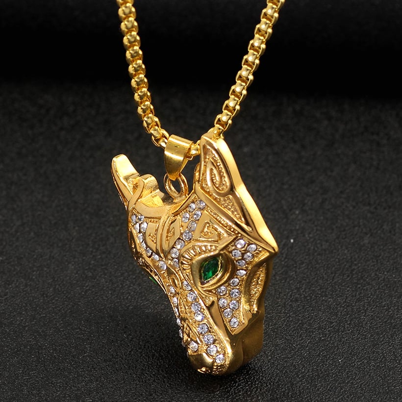 Gold and silver wolf-head necklace