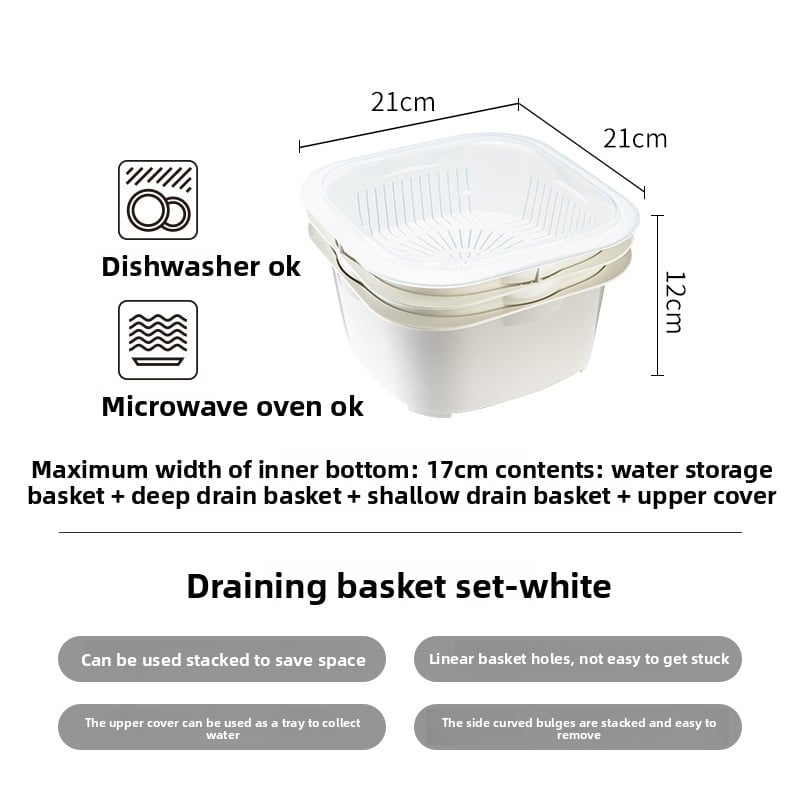 Vegetable washing basin, draining basket, kitchen and living room household three-piece set, fruit basket, plastic vegetable washing basin