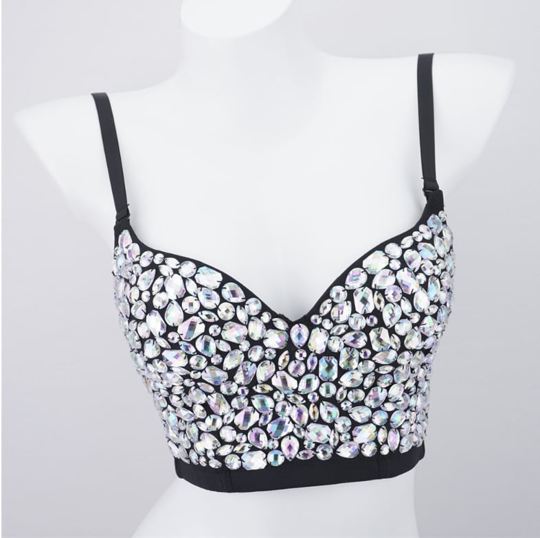 Colorful diamond strapless halter top