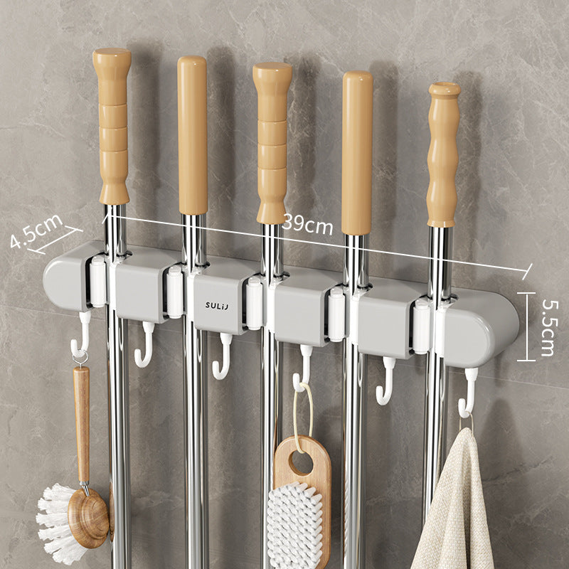 Mop rack, non-perforated hook, storage and hanging rack
