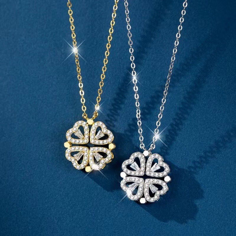 Copper Plated Love Four-Leaf Clover Necklace