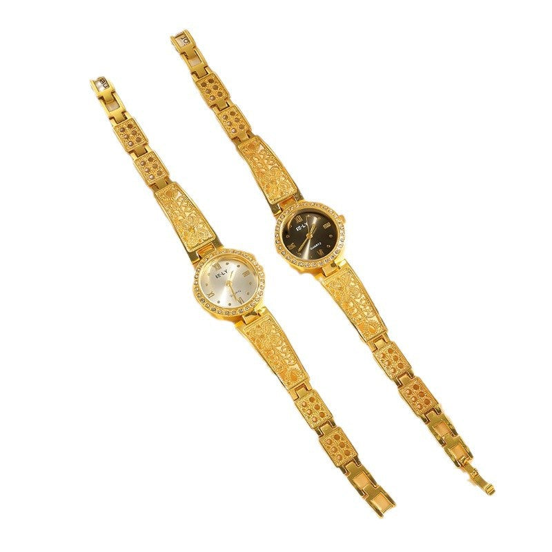 Elegant Diamond Women's Quartz Watch with Rose Gold Buckle