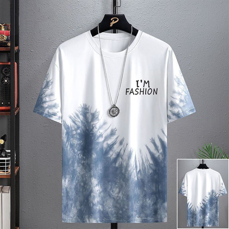 Ice Silk Short-sleeved T-shirt Men's Summer Fashionable Half-sleeved Men's Ice-sensitive Splash-ink T-shirt for Students and Teenagers