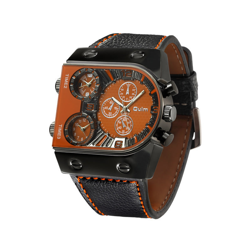 Large Dial Men's Quartz Watch with Multi-Time Zone