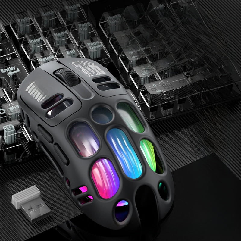 Hollow-out Wireless Gaming Mouse with Three-mode Connectivitye