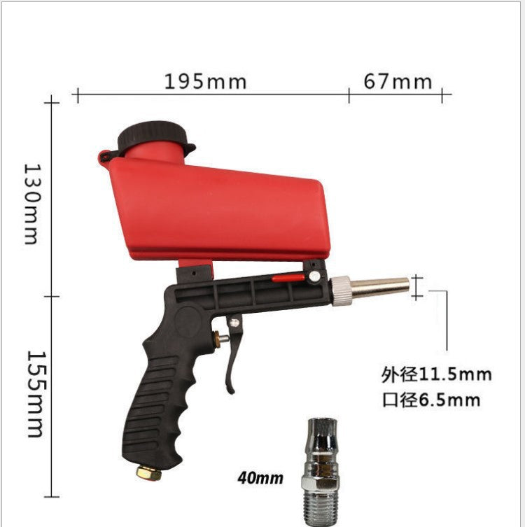 Compact handheld pneumatic sandblasting gun