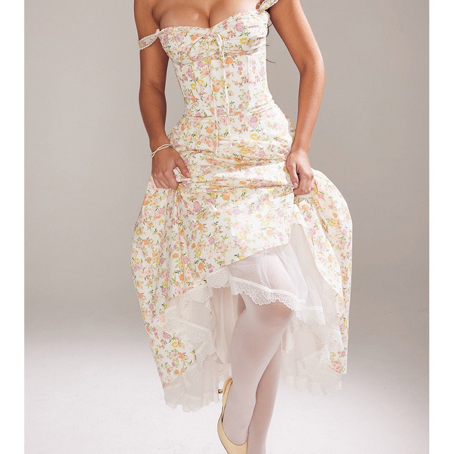 A high-end dress with a large lace hem