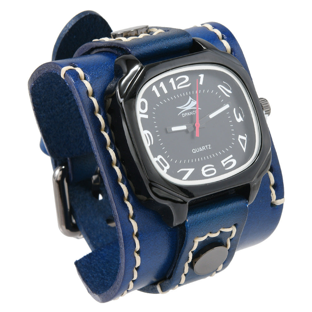 Men's Retro Leather Quartz Watch with Alloy Buckle