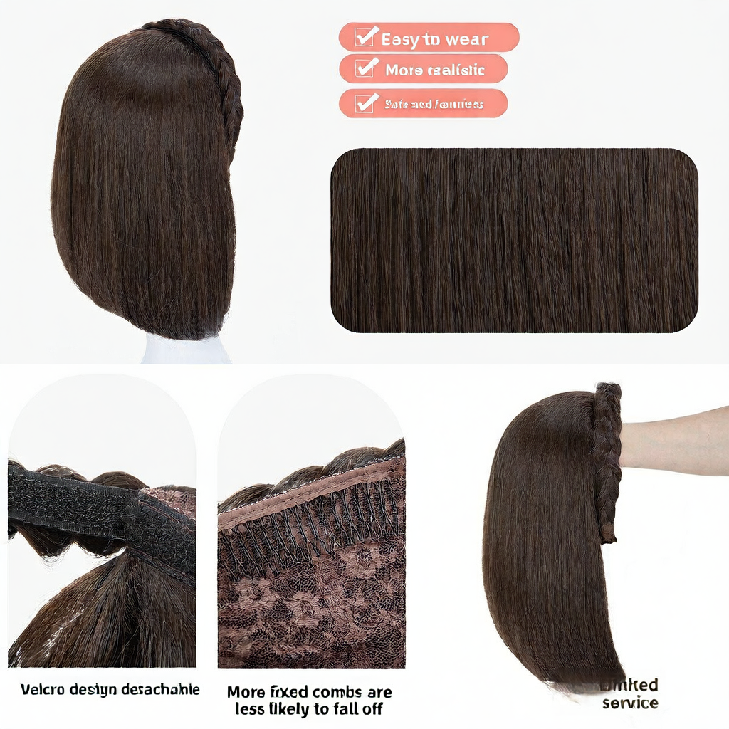 Long Straight Synthetic Hairpiece with Braided Headband High Temperature Fiber Full Volume Half Wig