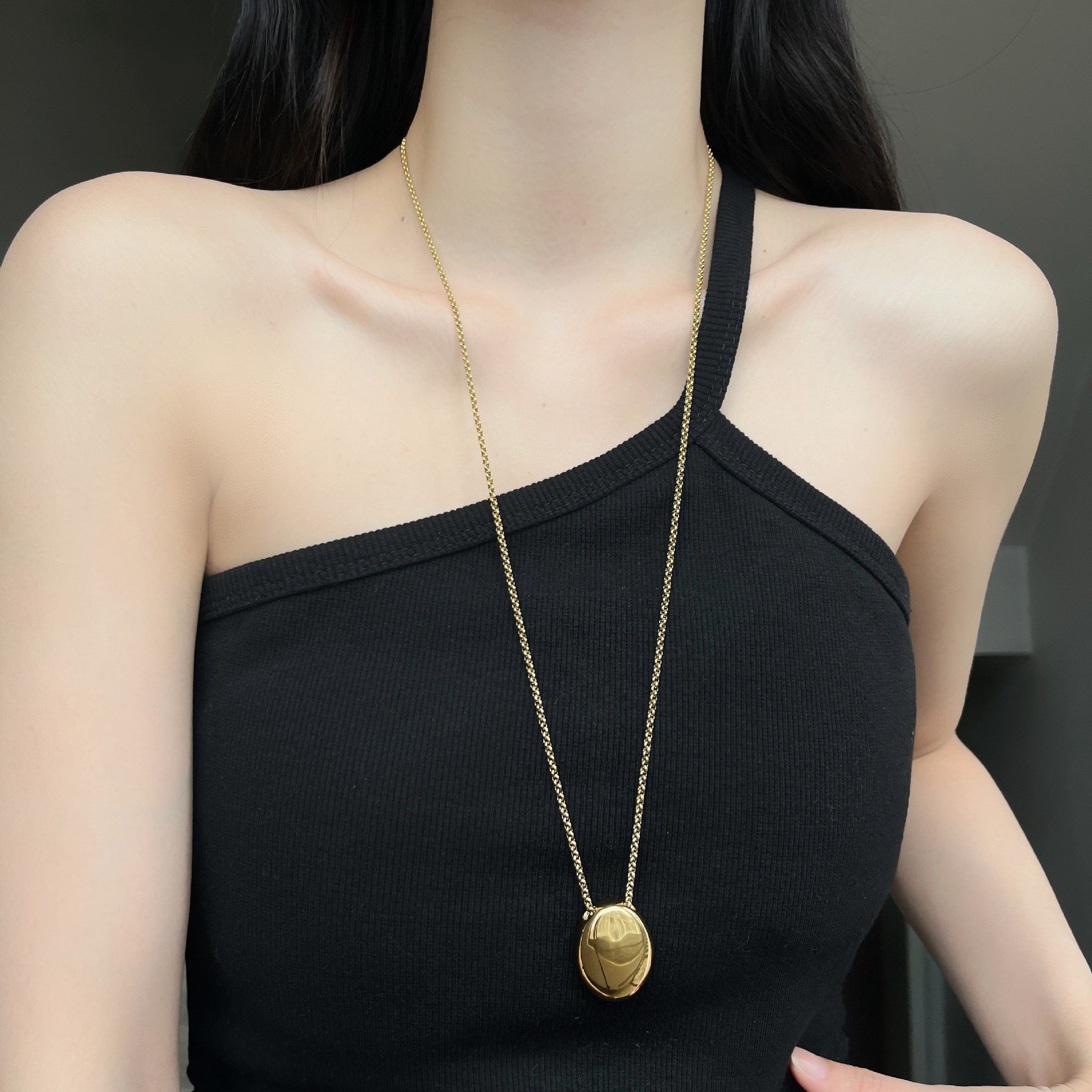 Titanium Steel Oval Pendant Necklace