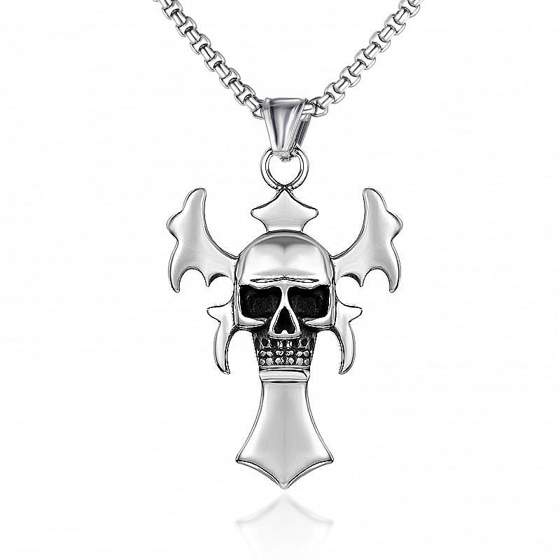 domineering double wolf head titanium steel pendant necklace