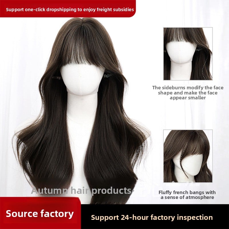 Long curly hair with bangs and a full wig