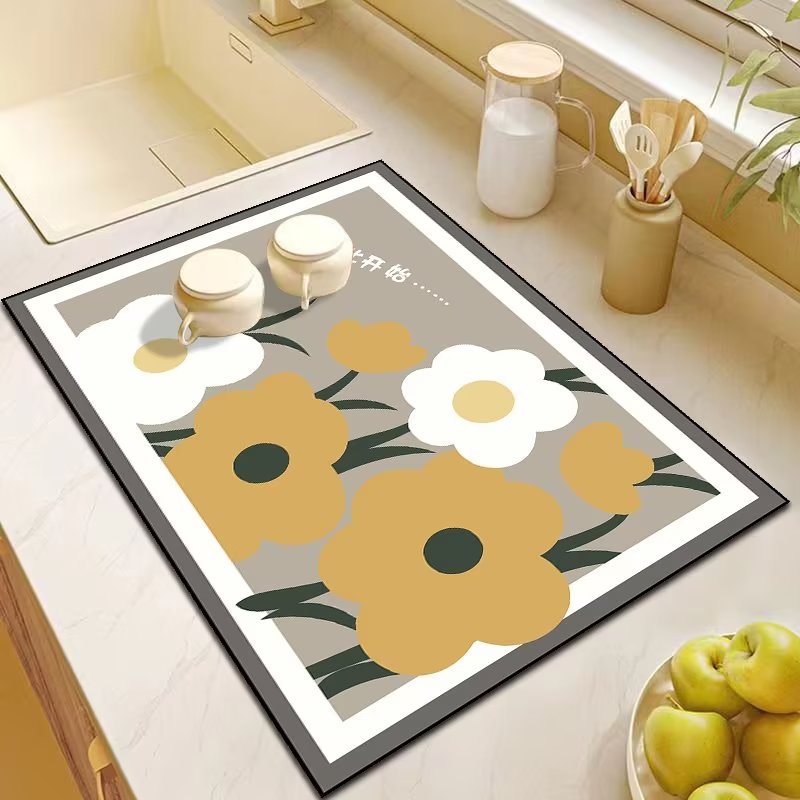 Cartoon Floral Non-Slip Absorbent Kitchen Bathroom Floor Mat