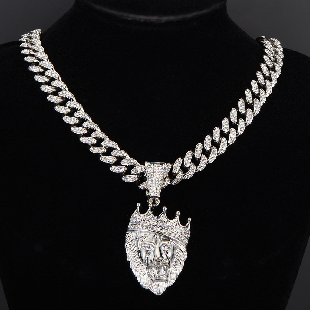 Animal Zinc Alloy Diamond Pendant Cuban Chain Necklace
