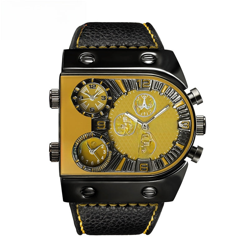 Large Dial Men's Quartz Watch with Multi-Time Zone