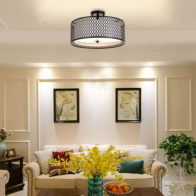 Double-layer black iron mesh circular lamp
