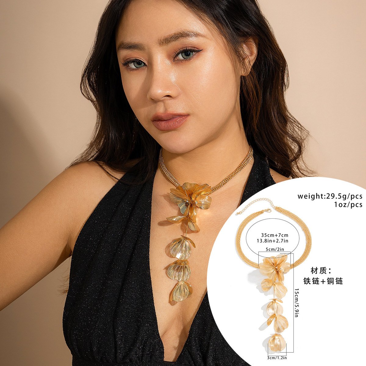 Europe and the United States cross-border jewelry niche ginkgo leaf tassel necklace sweet cool style design retro pull collar choker