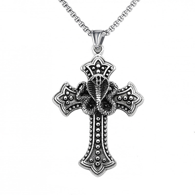domineering double wolf head titanium steel pendant necklace