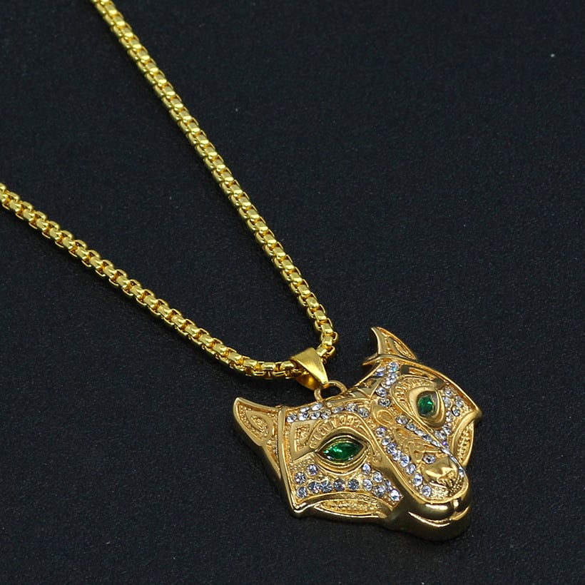 Gold and silver wolf-head necklace