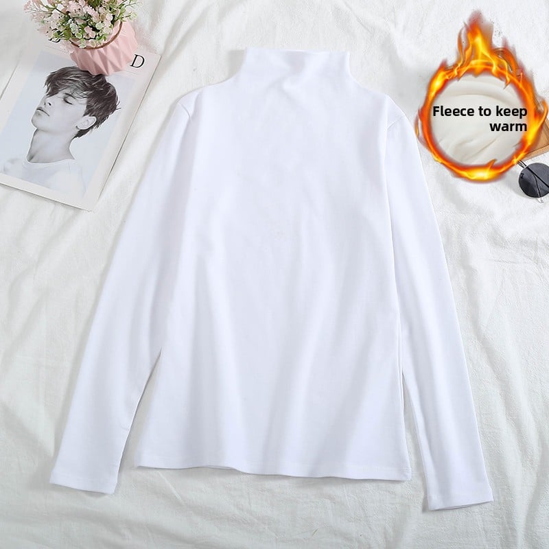 A velvet long-sleeved T-shirt as a base layer for women in solid colors