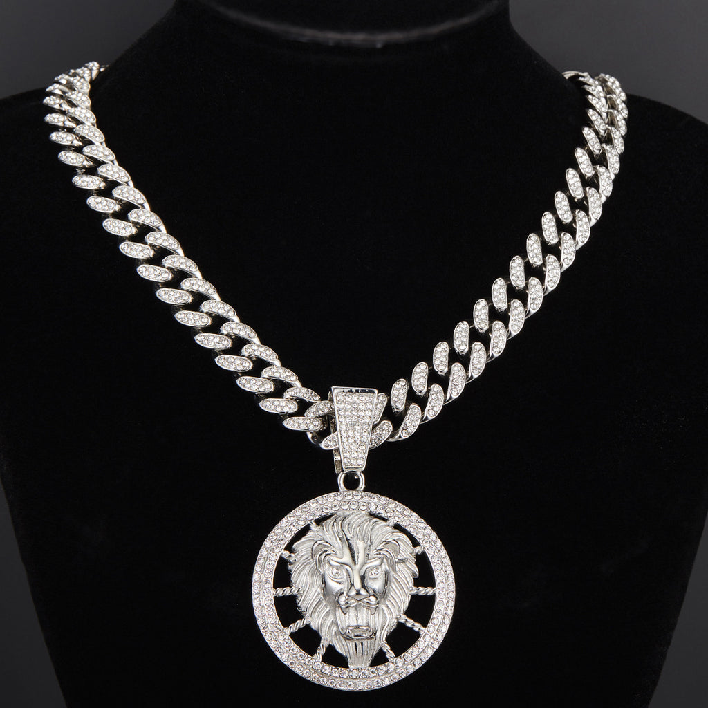 Animal Zinc Alloy Diamond Pendant Cuban Chain Necklace