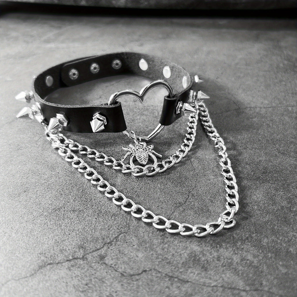 Black Punk Rock PU Collar Necklace for Women