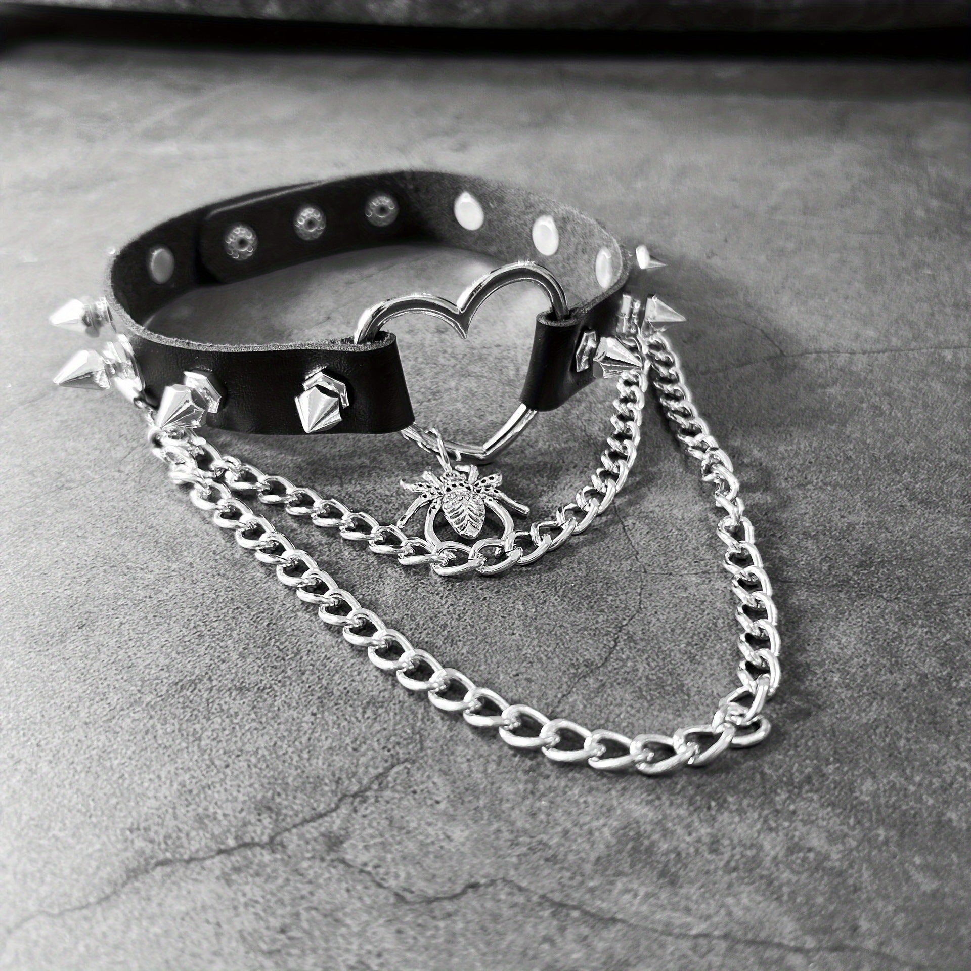 Black Punk Rock PU Collar Necklace for Women