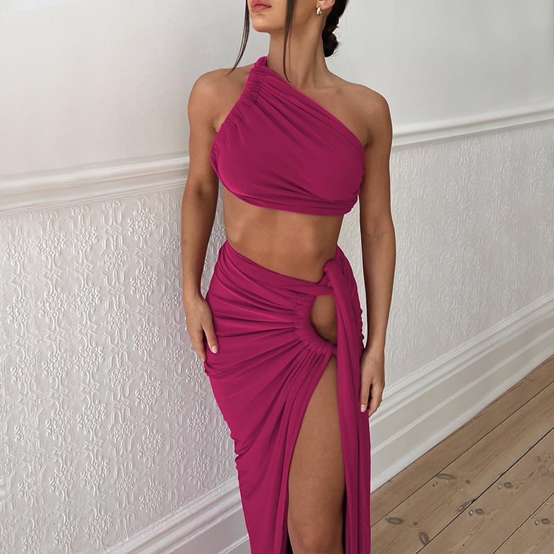 Backless, strapless and slit skirt